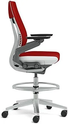 Steelcase Gesture 442 Stool Chair - Black Steelcase Leather, Shell Back, Light on Light Frame