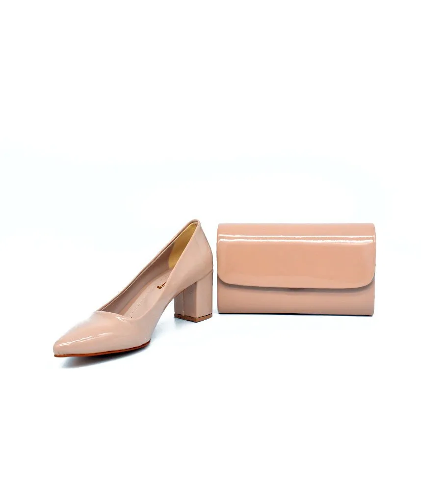 Stylish Beige Block Heels and Matching Bag