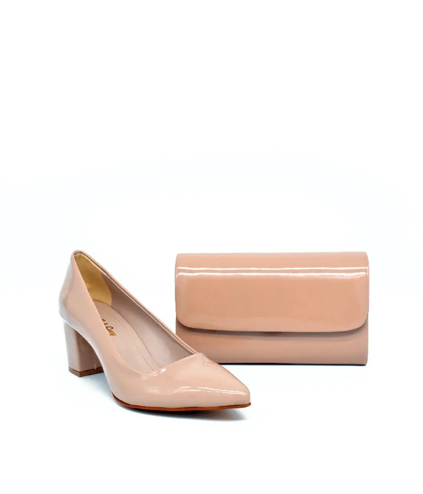 Stylish Beige Block Heels and Matching Bag