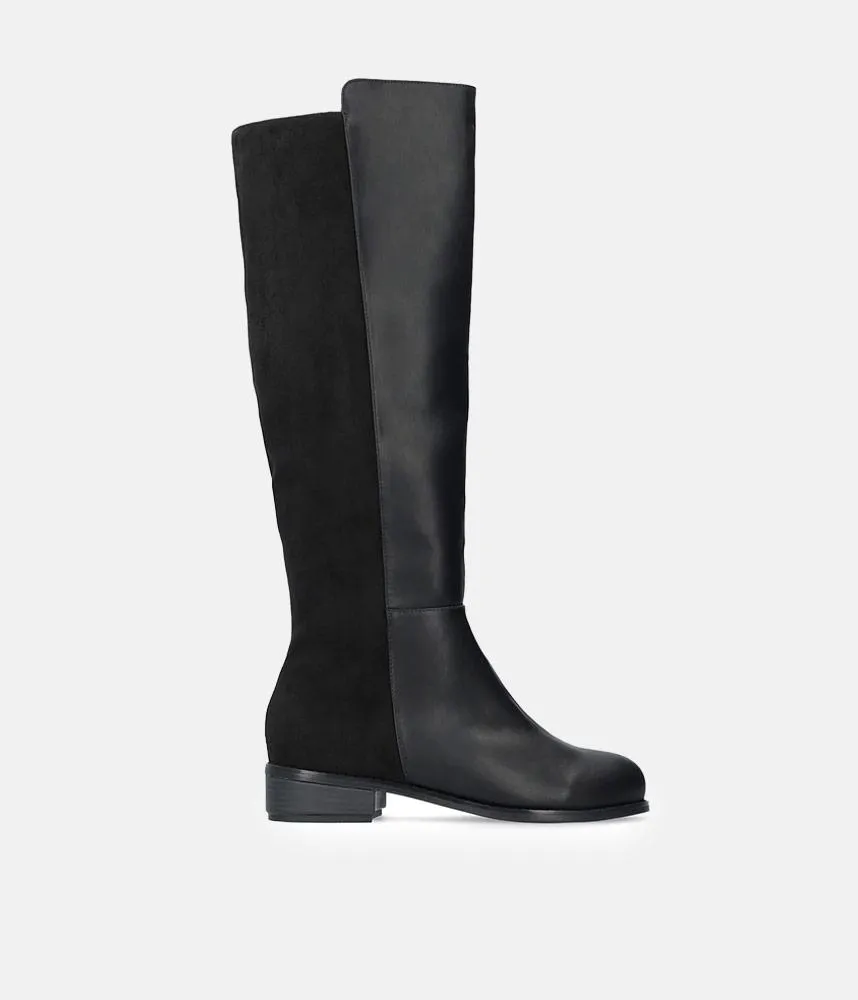 Stylish Black Combi Suede/Leather Long Boots