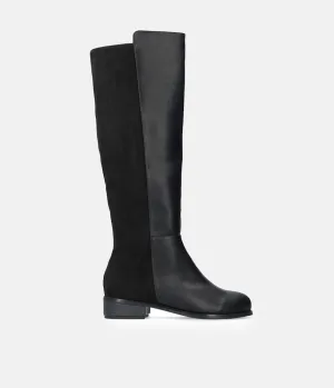 Stylish Black Combi Suede/Leather Long Boots