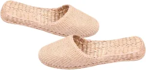 Summer Knitting Slippers Straw Sandals for Men Breathable House Slippers Lightweight Flat Sandals