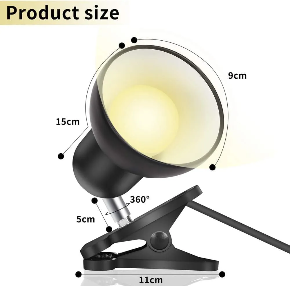 Sun-Rising Rong&LAN Cilp on Light,360° Rotation Clip on Lamp Portable Book Reading,Clamp on Desk/Table/Bunk Bed/Cupboard HomeClamp Lighting, (Clamp Light Seven Colors for Your Choice) Yellow