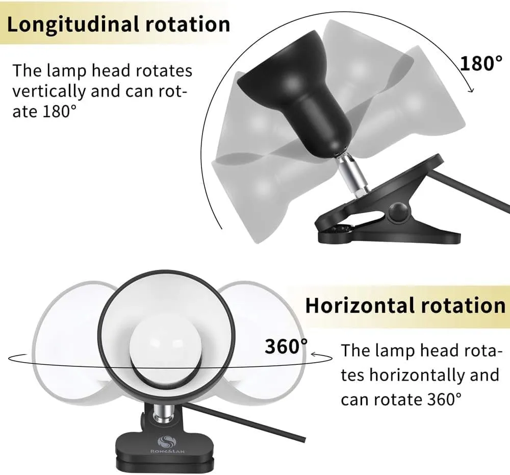 Sun-Rising Rong&LAN Cilp on Light,360° Rotation Clip on Lamp Portable Book Reading,Clamp on Desk/Table/Bunk Bed/Cupboard HomeClamp Lighting, (Clamp Light Seven Colors for Your Choice) Yellow