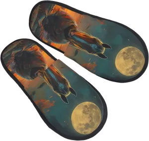 Sunset Prairie Meditating Horse Print Women'S Fuzzy Slip On Outdoor Winter House Slippers