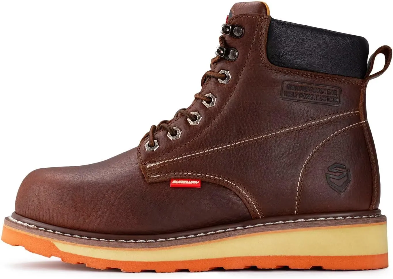 SUREWAY 6” Mens Heavy Duty Soft/Steel Toe Work Boots for Men,Goodyear Welt,Extremely Comfortable Durable Proved,Oil/Slip Resistant,Thicker Leather,Wedge Sole,EH Safety Industrial Construction Boots