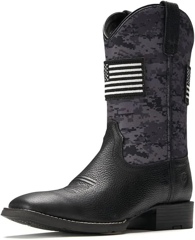 SUREWAY Cowboy Boots For Men - Mens Square Toe Western Boot With Flag,Oil/Slip Resistant,Durable Fashionable Classic Pull on Boots