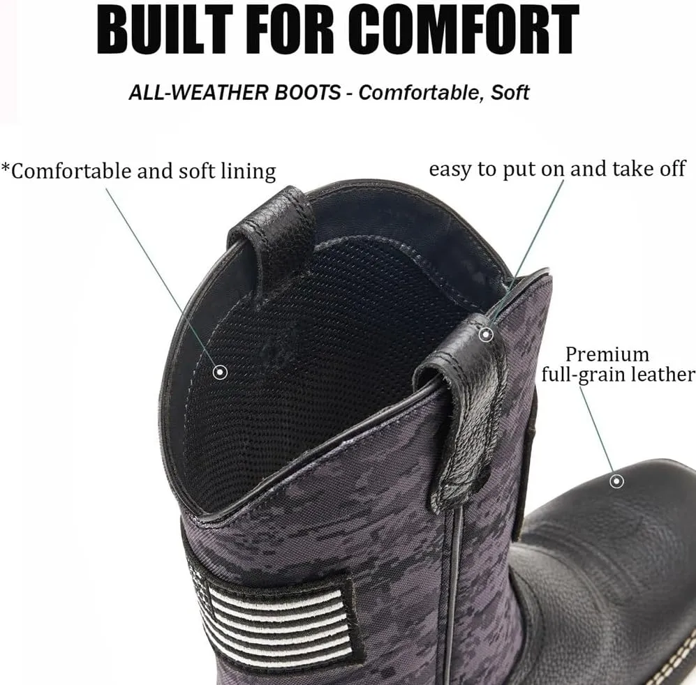 SUREWAY Cowboy Boots For Men - Mens Square Toe Western Boot With Flag,Oil/Slip Resistant,Durable Fashionable Classic Pull on Boots