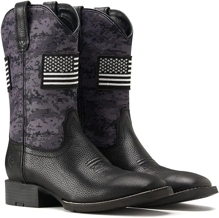 SUREWAY Cowboy Boots For Men - Mens Square Toe Western Boot With Flag,Oil/Slip Resistant,Durable Fashionable Classic Pull on Boots