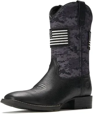SUREWAY Cowboy Boots For Men - Mens Square Toe Western Boot With Flag,Oil/Slip Resistant,Durable Fashionable Classic Pull on Boots