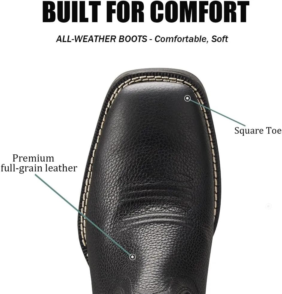 SUREWAY Cowboy Boots For Men - Mens Square Toe Western Boot With Flag,Oil/Slip Resistant,Durable Fashionable Classic Pull on Boots