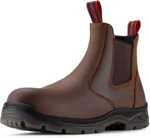 SUREWAY Men's Slip-On Work Boots for Men,Full Grain Leather,Anti-Static,Water/Slip Resistant,Fire Station Mechanic Industrial Construction Safety Boots/Shoes for Men,Soft Toe Brown,Size 13