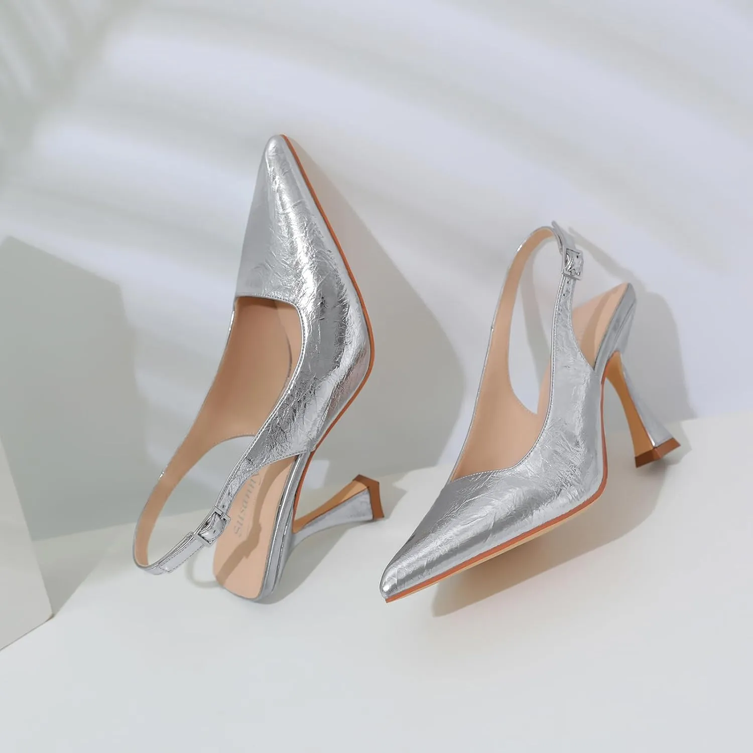 Susanny Slingback Kitten Heels Elegant Dressy Pumps for Women Closed Pointy Toe Sexy Chunky High Heels Wedding Bride Prom Party Dress Shoes