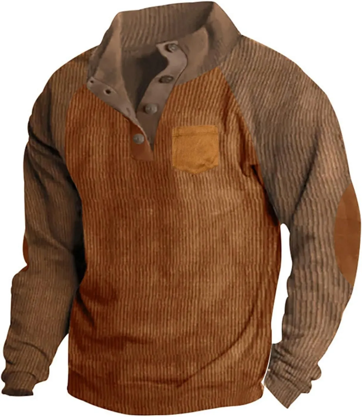 Sweatshirts for Men Long Sleeve Casual Shirt Stand Collar Button Up Pullover Color Block Casual Warm Sweatshirts