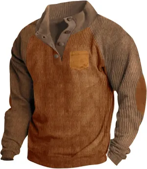Sweatshirts for Men Long Sleeve Casual Shirt Stand Collar Button Up Pullover Color Block Casual Warm Sweatshirts