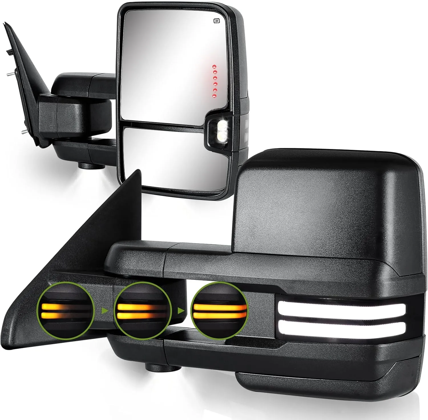 Switchback Towing Mirrors for 2009-2018 Dodge Ram 1500, 2010-2018 Ram 2500 3500, 1500 Classic 2019-2024 with Sequential Signal/Running/Backup/Puddle Lights Extendable Pair(Textured Black)