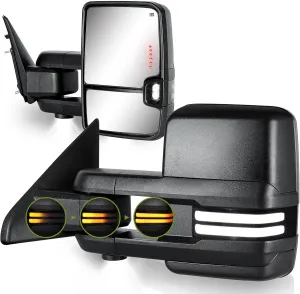 Switchback Towing Mirrors for 2009-2018 Dodge Ram 1500, 2010-2018 Ram 2500 3500, 1500 Classic 2019-2024 with Sequential Signal/Running/Backup/Puddle Lights Extendable Pair(Textured Black)