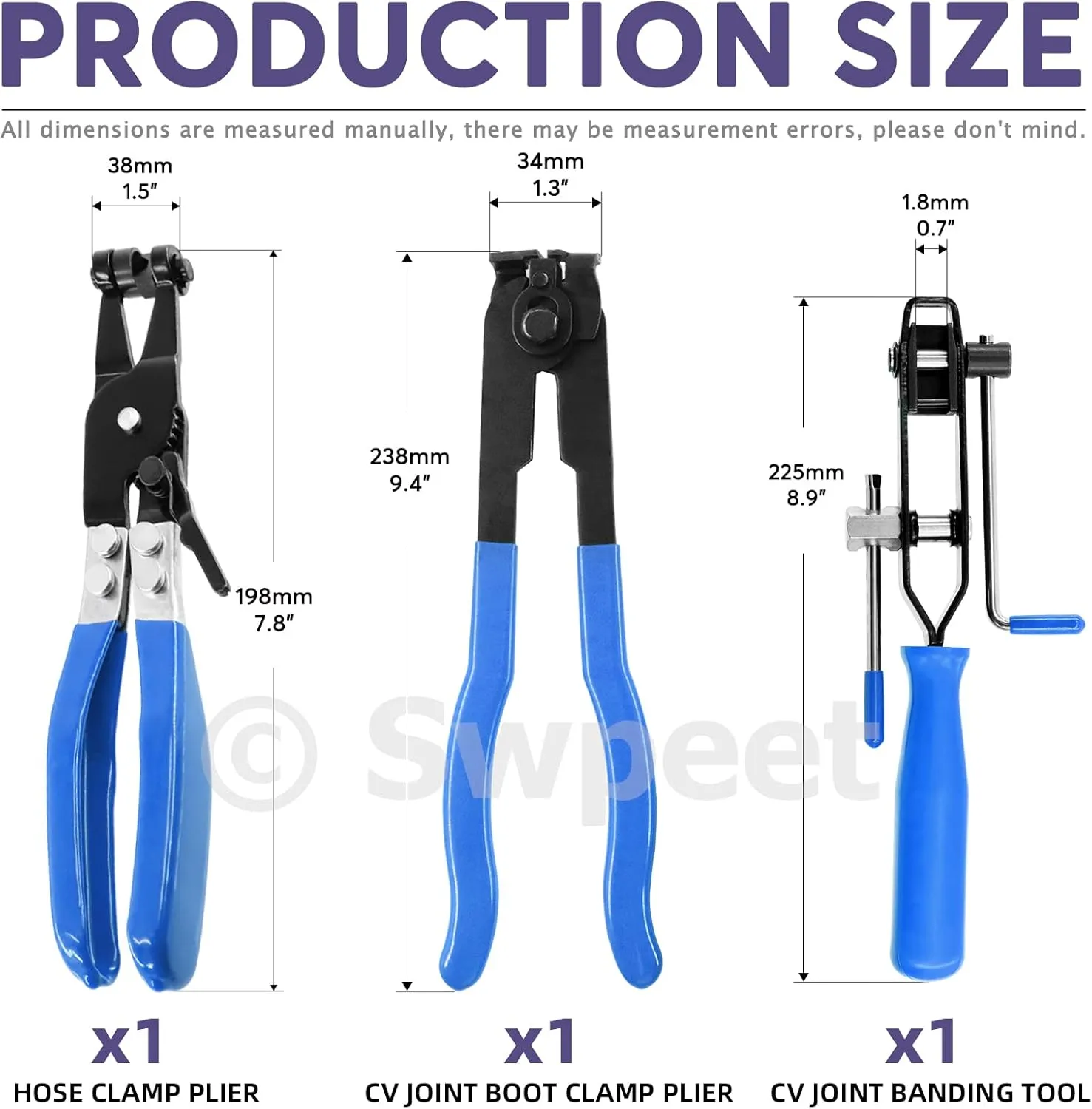 Swpeet Blue CV Joint Boot Clamp Pliers and Swivel Flat Band Hose Clamp Pliers Kit