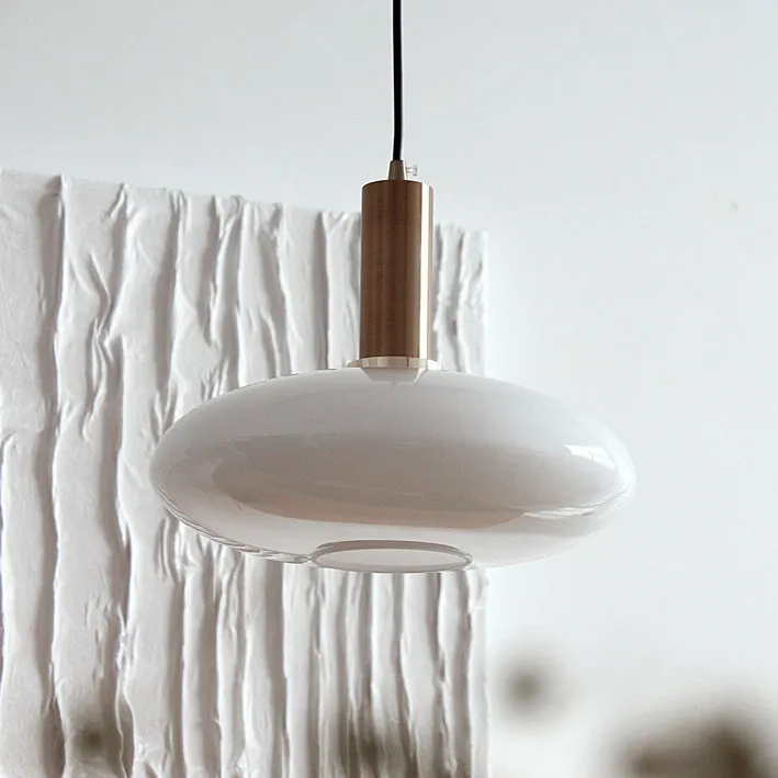 Taavita Milky White Glass Flat Round 1-Light Pendant Lamp