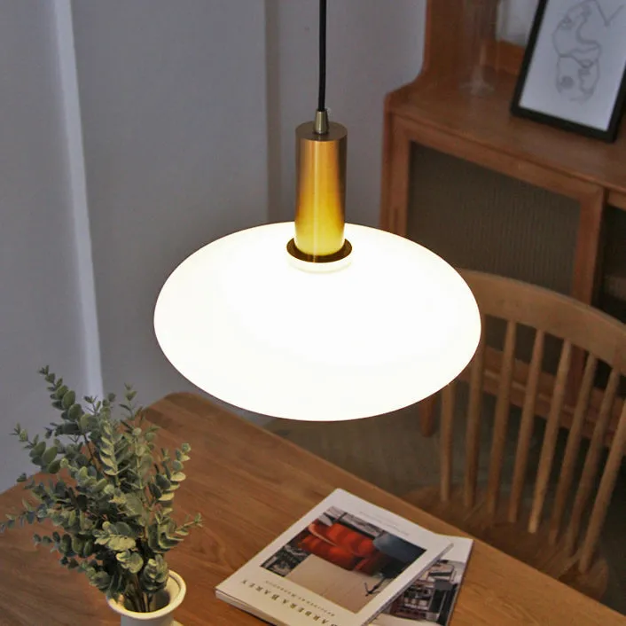 Taavita Milky White Glass Flat Round 1-Light Pendant Lamp