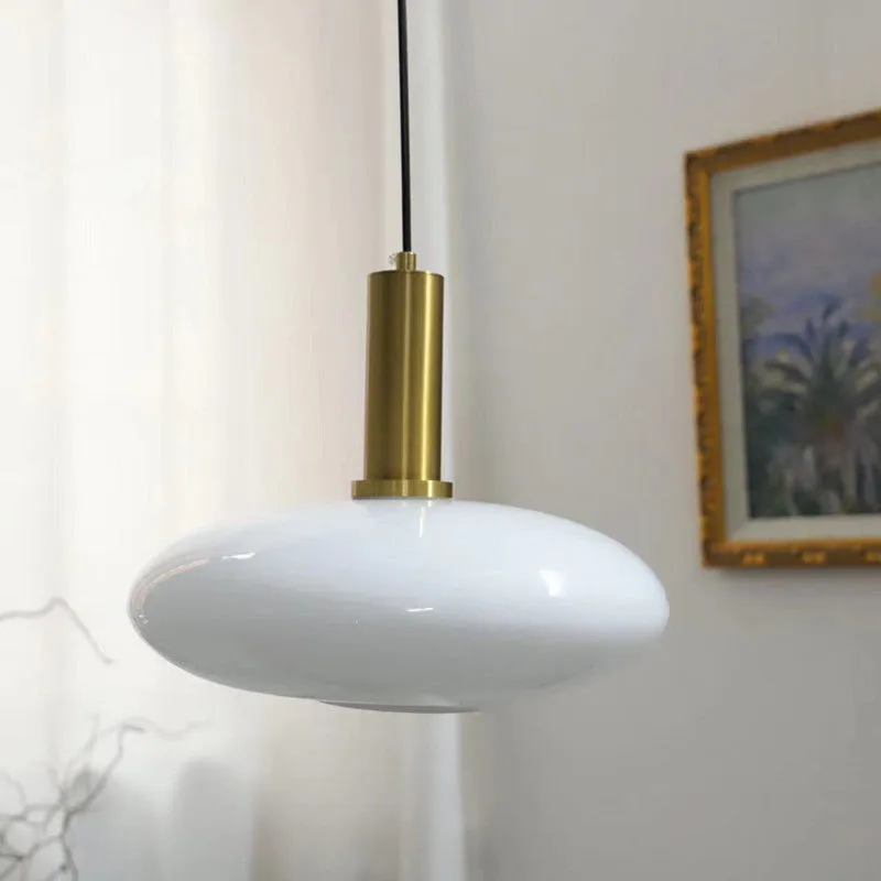 Taavita Milky White Glass Flat Round 1-Light Pendant Lamp