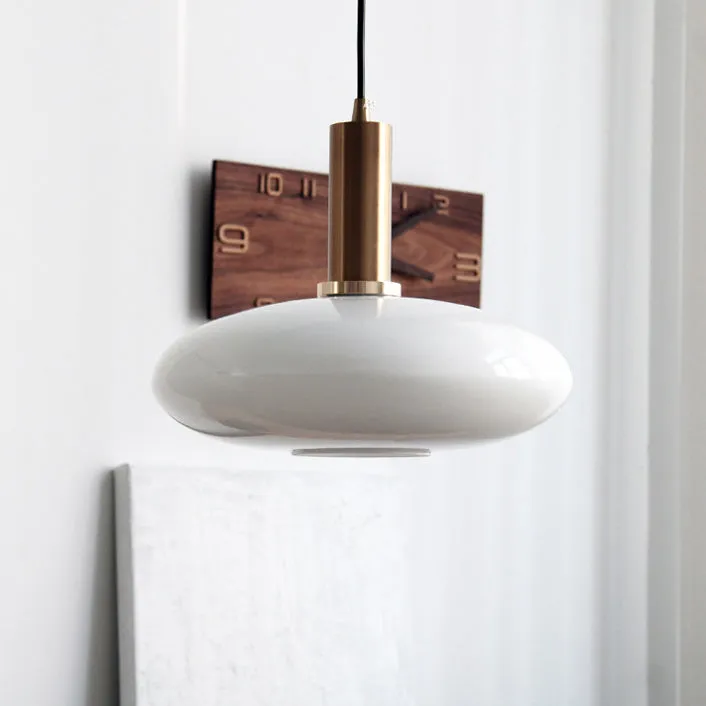 Taavita Milky White Glass Flat Round 1-Light Pendant Lamp