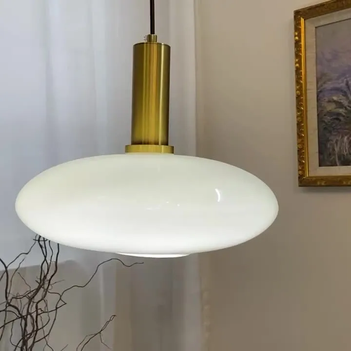 Taavita Milky White Glass Flat Round 1-Light Pendant Lamp