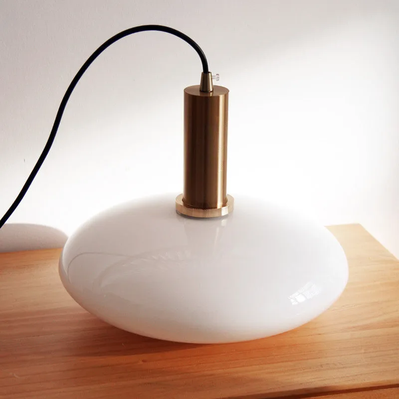 Taavita Milky White Glass Flat Round 1-Light Pendant Lamp