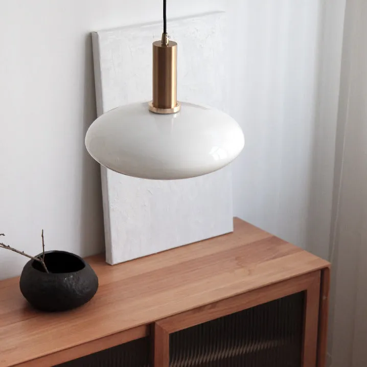 Taavita Milky White Glass Flat Round 1-Light Pendant Lamp