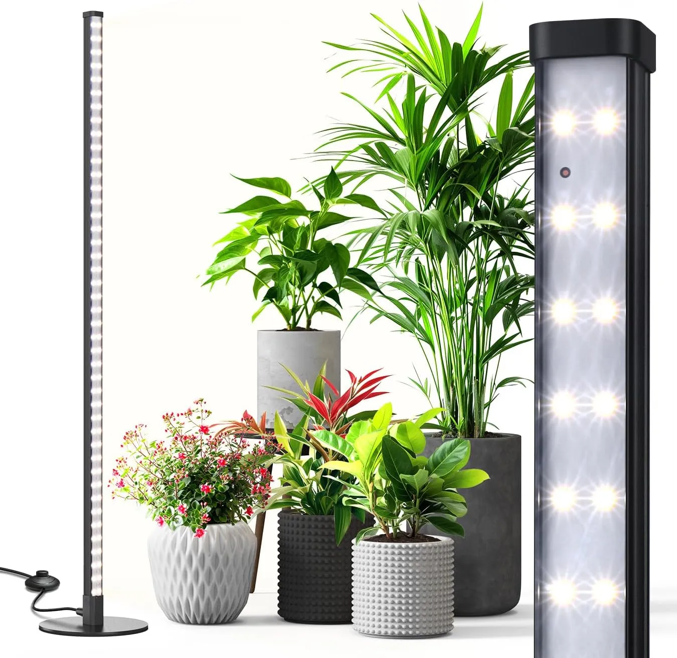 Tall Grow Lights 4FT for Indoor Plants with Stand, 120 LEDs Full Spectrum Vertical Standing Floor Plant Grow Light, 5000K Wide Illumination Area Grow Lamp with On/Off Floor Switch
