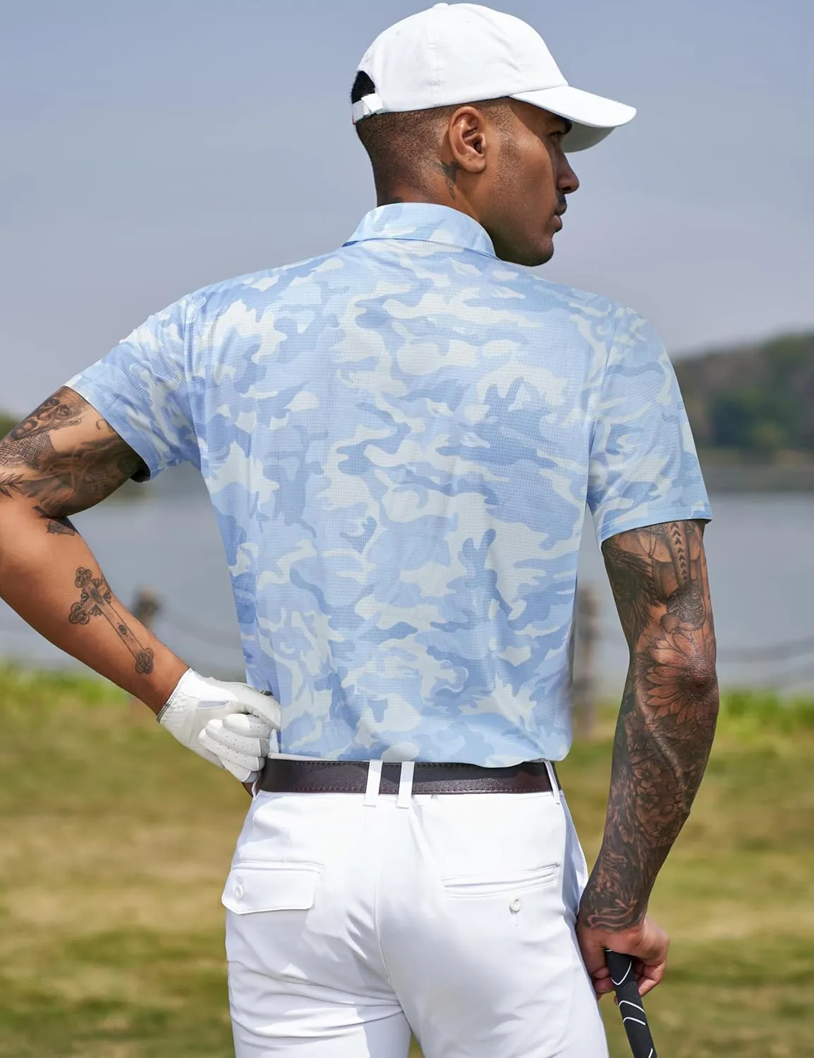 TAPULCO Mens Quick Dry Polo Shirts Camouflage Pattern Performance Athletic Lightweight Breathable Casual Golf Tshirts