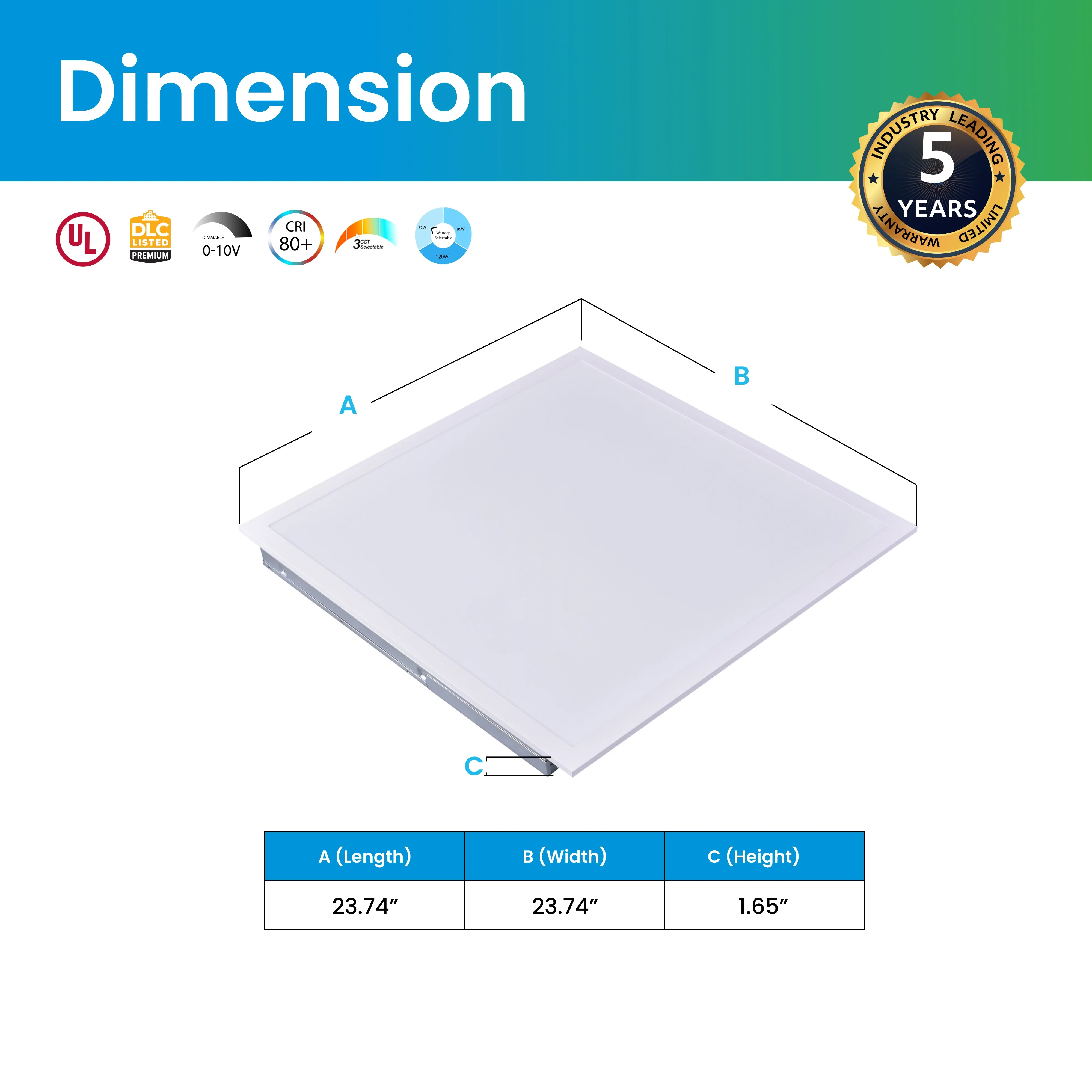 Tektron 2x2FT LED Backlit Flat Panel Light, 20/30/40 Watt & 3 CCT Selectable (6-pack)