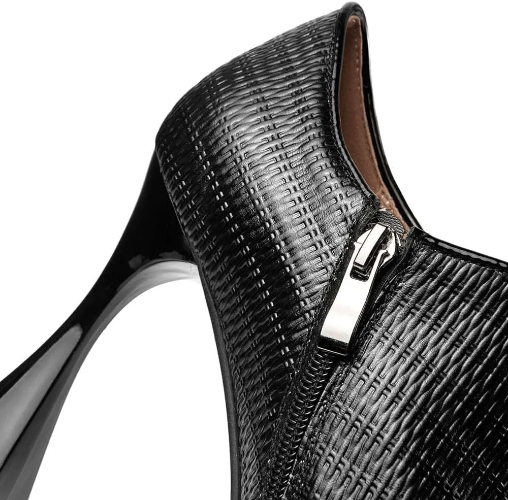 TinaCus Women's Genuine Leather Handmade Side Zip Up Plaid Pointed Toe High Stilleto Heel Platform Pumps Shoes