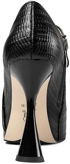 TinaCus Women's Genuine Leather Handmade Side Zip Up Plaid Pointed Toe High Stilleto Heel Platform Pumps Shoes