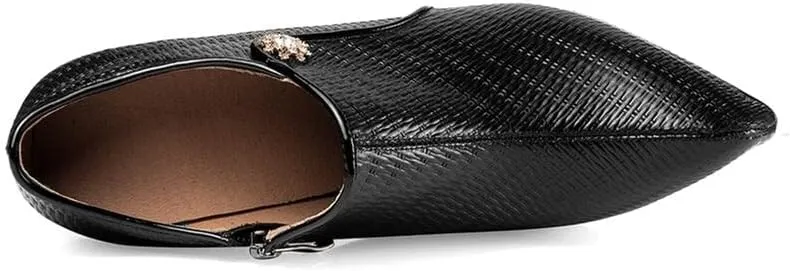 TinaCus Women's Genuine Leather Handmade Side Zip Up Plaid Pointed Toe High Stilleto Heel Platform Pumps Shoes