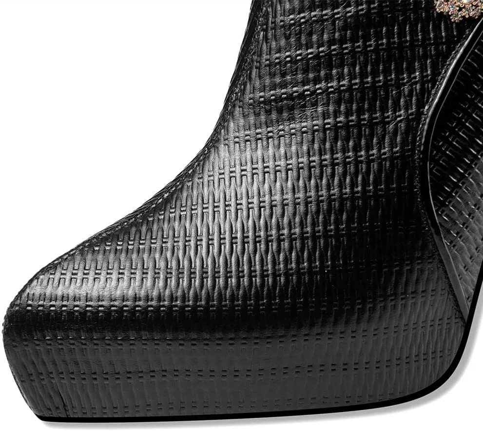 TinaCus Women's Genuine Leather Handmade Side Zip Up Plaid Pointed Toe High Stilleto Heel Platform Pumps Shoes