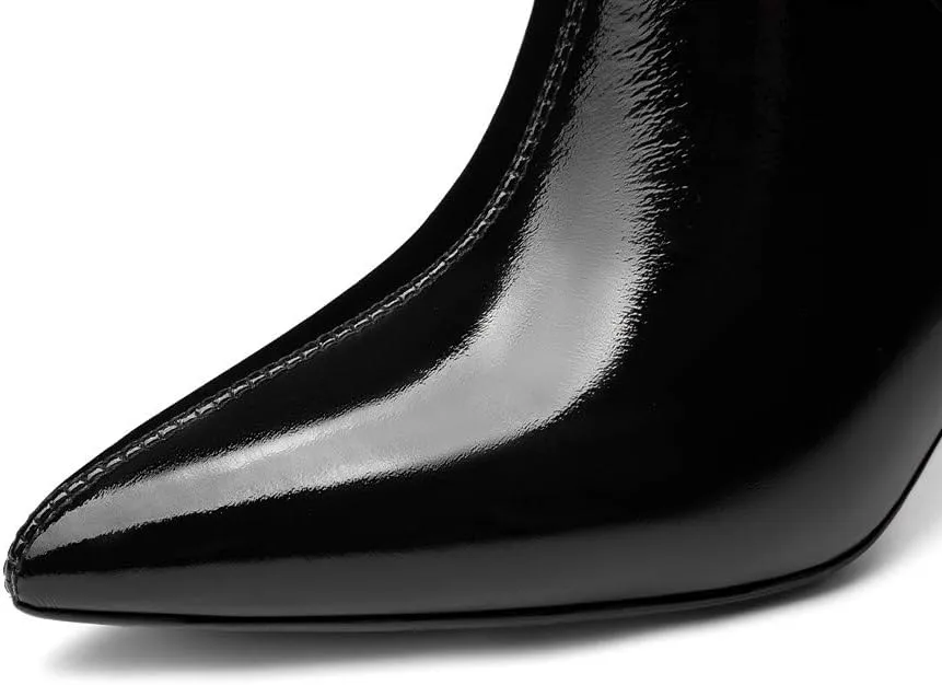 TinaCus Women's Patent Leather Handmade Pointed Toe Side Zip Elegant High Chunky Heel Pumps with Cute Bow