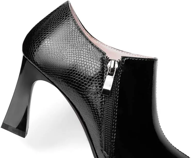TinaCus Women's Patent Leather Handmade Pointed Toe Side Zip Elegant High Chunky Heel Pumps with Cute Bow