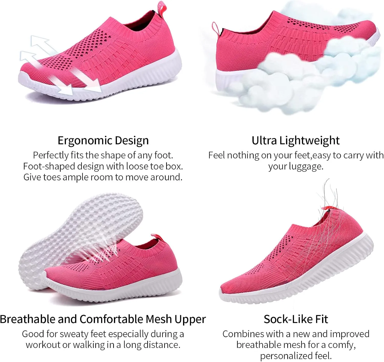 TIOSEBON Women's Athletic Walking Shoes Slip On Casual Mesh-Comfortable Tennis Workout Sneakers
