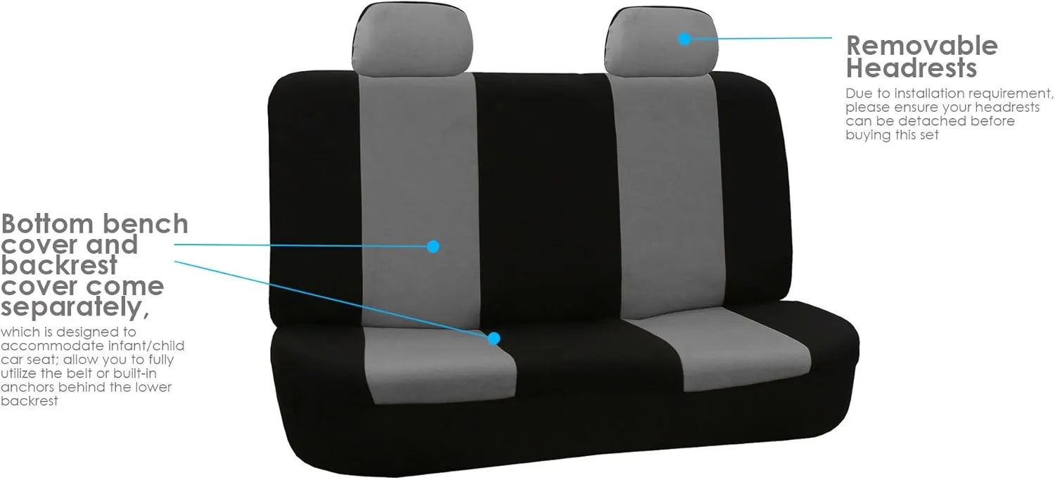 TLH Flat Cloth Seat Covers Rear, Gray Color-Universal Fit for Cars, Auto, Trucks, SUV