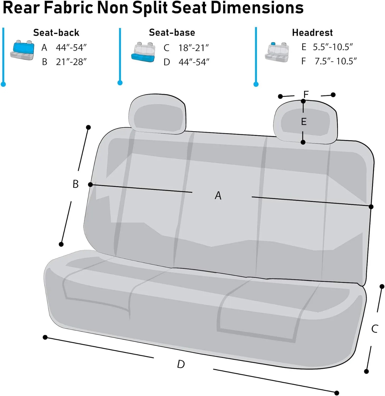 TLH Flat Cloth Seat Covers Rear, Gray Color-Universal Fit for Cars, Auto, Trucks, SUV