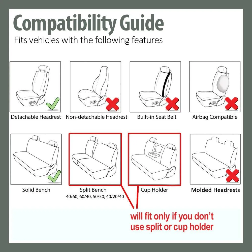 TLH Flat Cloth Seat Covers Rear, Gray Color-Universal Fit for Cars, Auto, Trucks, SUV