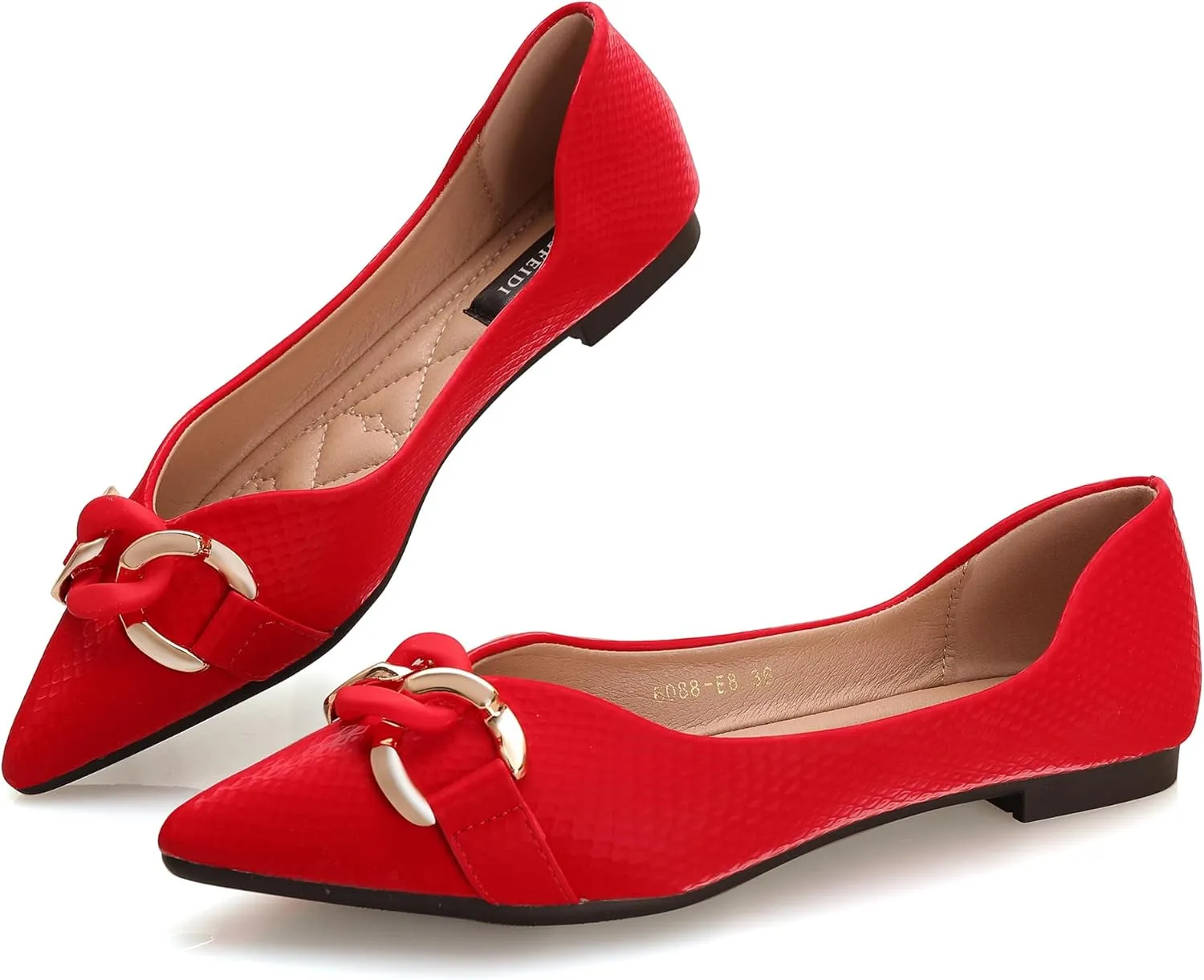 TLJIANG Women's Pointed Flat Shoes Cute Chain Comfortable Leather Flat Shoes Ballet