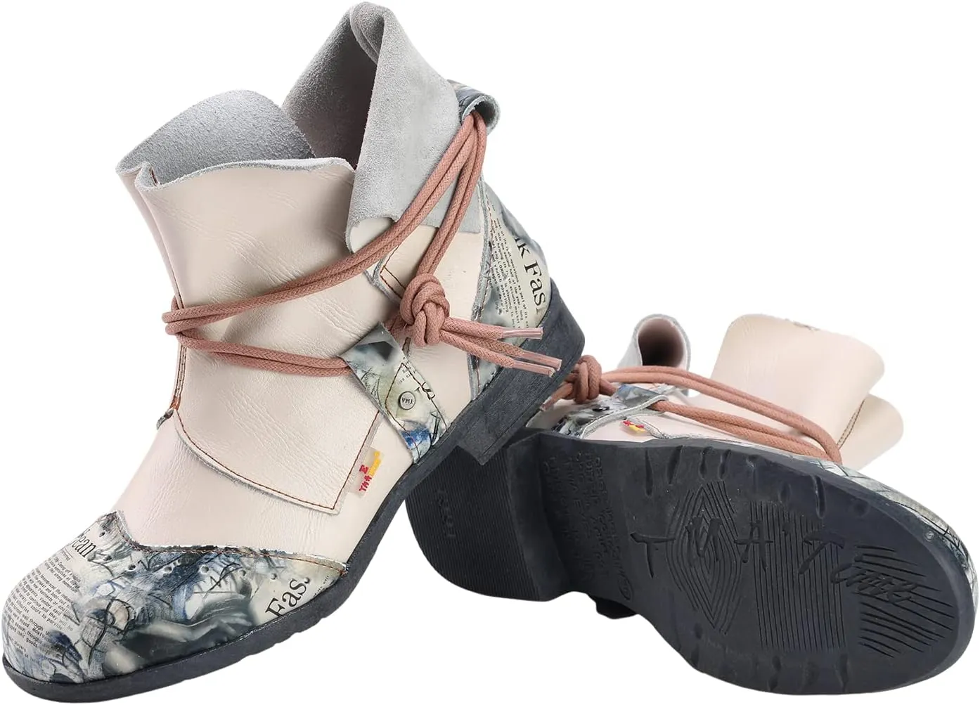TMA EYES Women's Tie-Accent Leather Lazy Wear Slip-on Ankle Boots