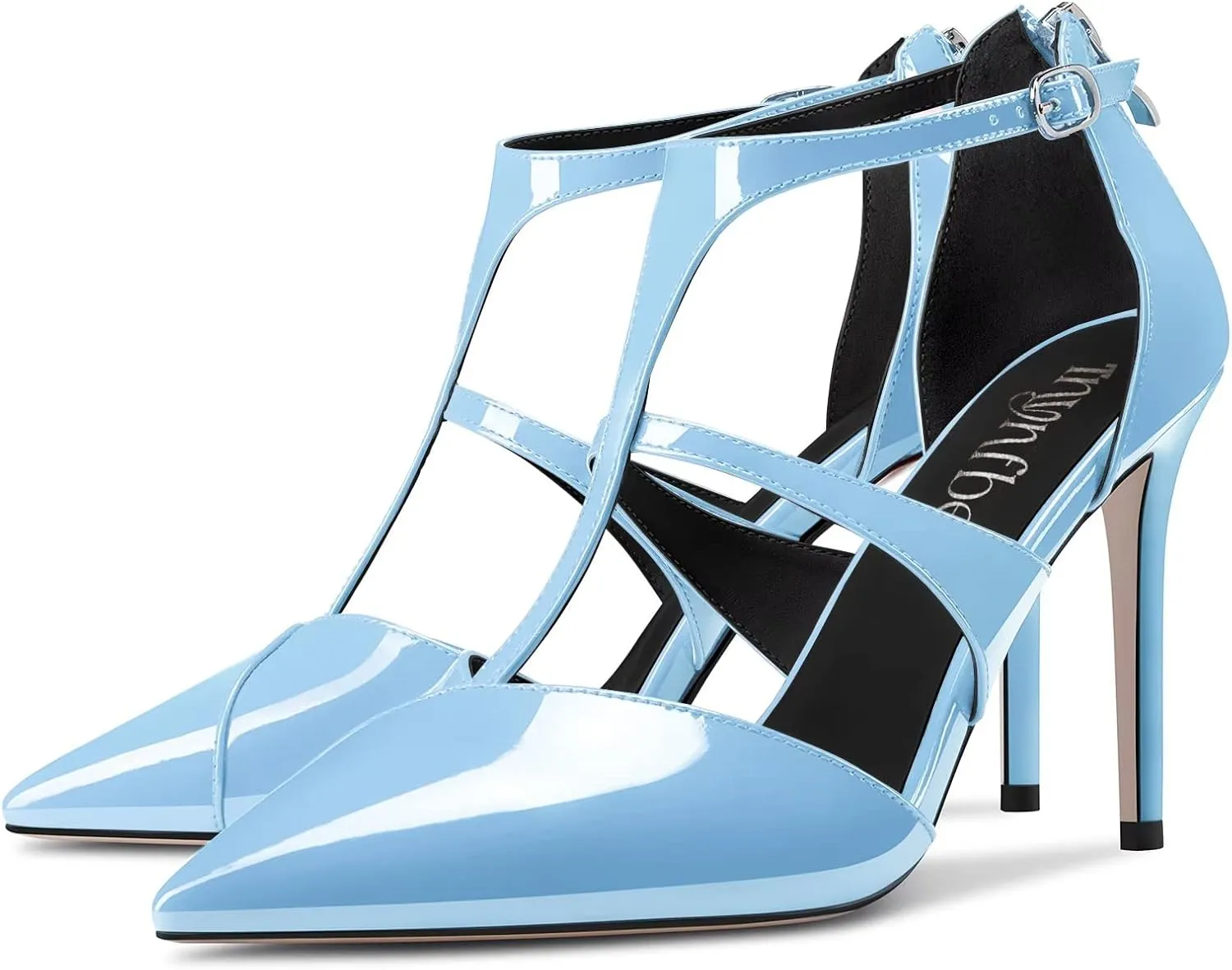 TNYNFBEB Women Stiletto High Heel Close Pointed Toe Pumps T-Strap Zipper Party Office Basic Classic 3.9 Inches Heels
