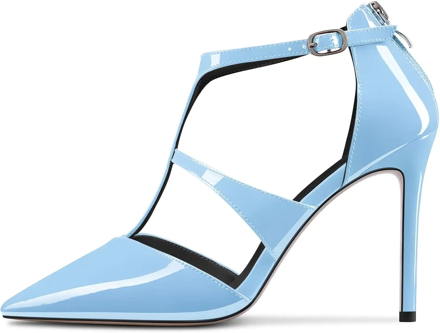 TNYNFBEB Women Stiletto High Heel Close Pointed Toe Pumps T-Strap Zipper Party Office Basic Classic 3.9 Inches Heels