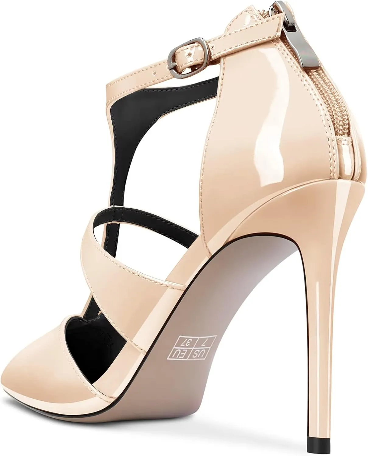TNYNFBEB Women Stiletto High Heel Close Pointed Toe Pumps T-Strap Zipper Party Office Basic Classic 3.9 Inches Heels