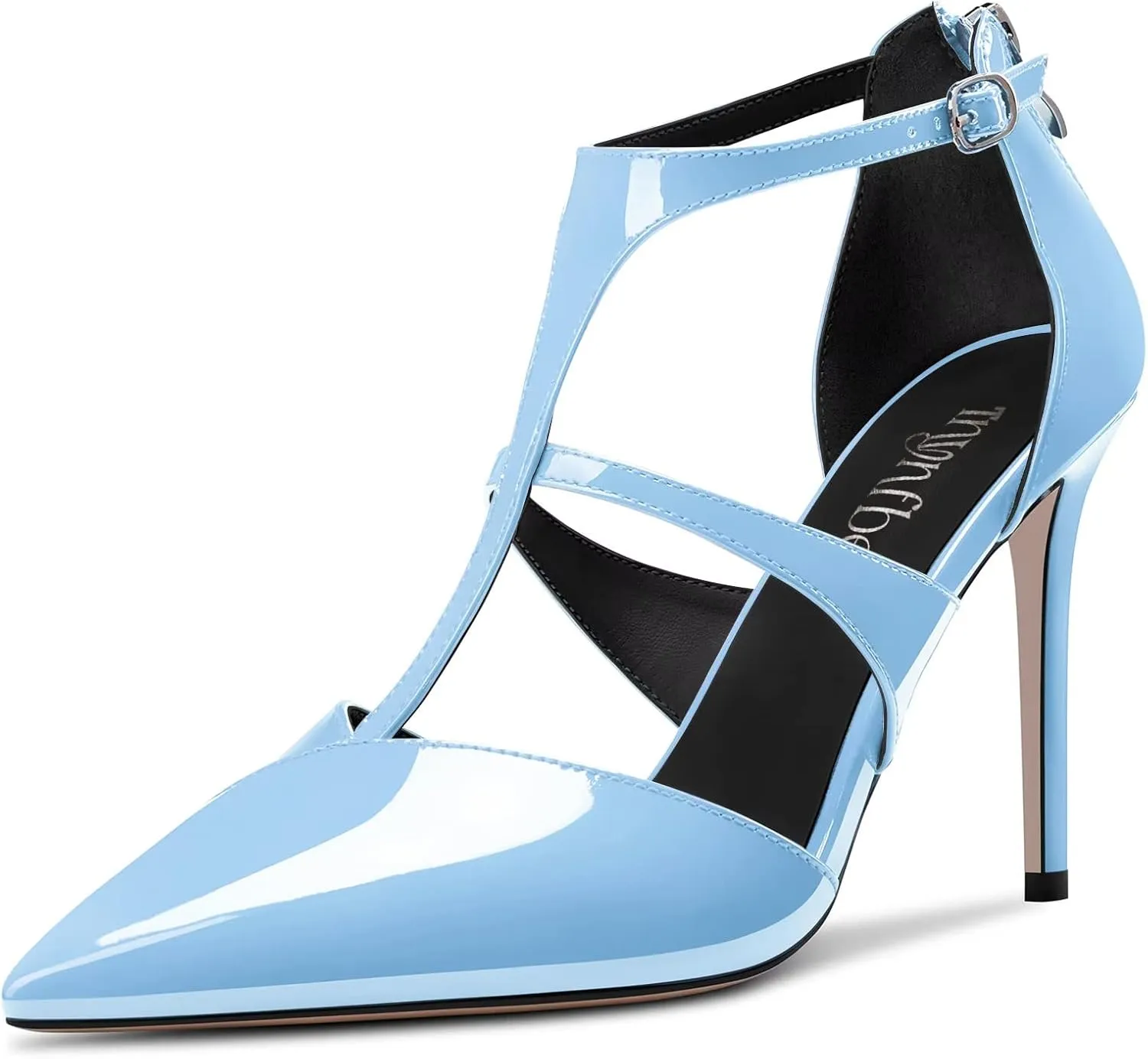TNYNFBEB Women Stiletto High Heel Close Pointed Toe Pumps T-Strap Zipper Party Office Basic Classic 3.9 Inches Heels