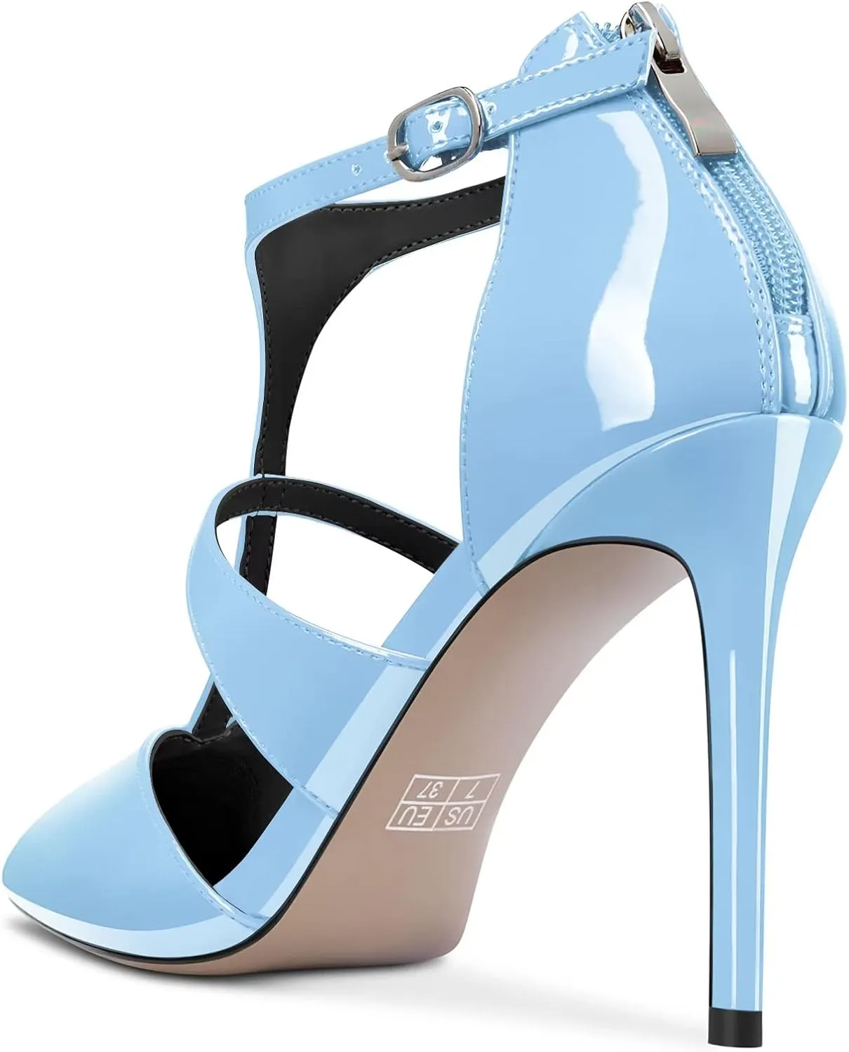 TNYNFBEB Women Stiletto High Heel Close Pointed Toe Pumps T-Strap Zipper Party Office Basic Classic 3.9 Inches Heels