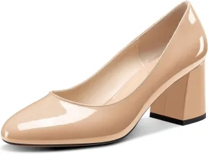 TNYNFBEB Womens Chunky Block Mid Heel Round Toe Pumps Slip-on Prom Wedding Dress Basic Classic Cute 2.6 Inches Heels